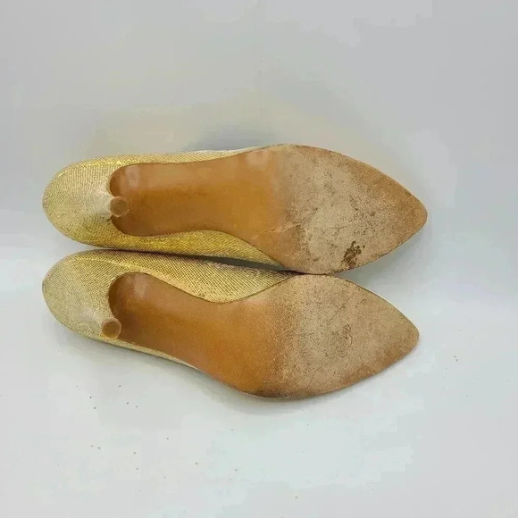 Vintage Stuart Weitzman Martinique Gold Glitter Pointed Toe Stiletto Heels 7.5 - Picture 13 of 16